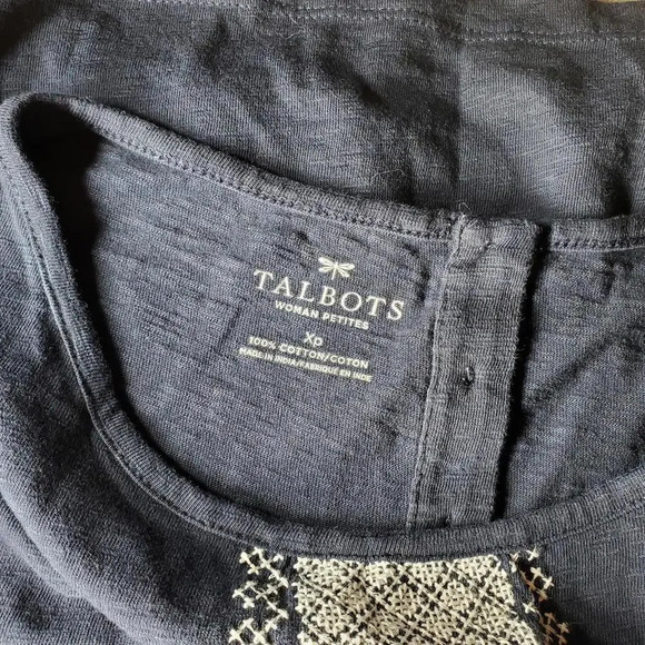 Talbots Navy Blue Embroidered Knit Top Blouse Size XP Plus Size Petite Boat Neck - Picture 3 of 15